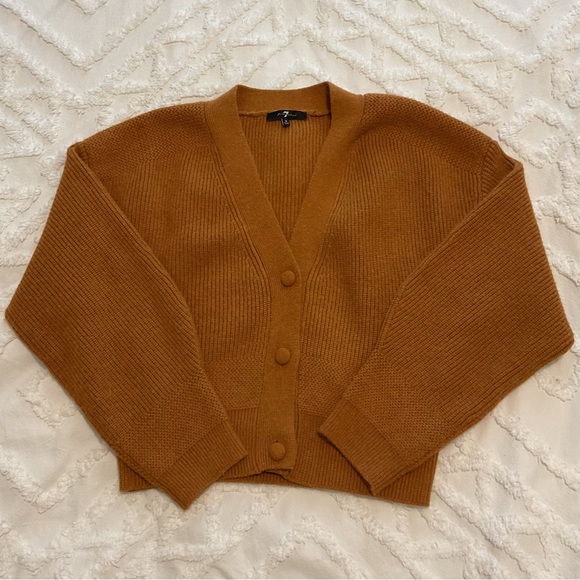 7 For All Mankind Sweaters - 7 For All Mankind Rust Brown Button-Front Cropped Cardigan